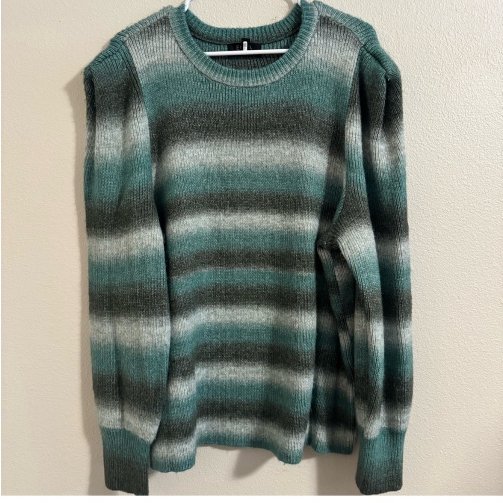 Rafaella Teal, Gray & Cream Gradient Crewneck Sweater
